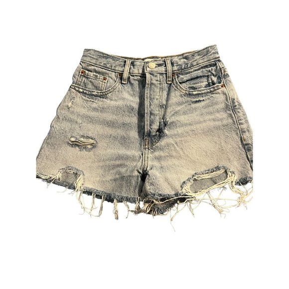 PacSun Pants - Pacsun Ultra High Rise Bootie Shorts Raw Hem Destoyed Button Fly Sz 24